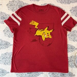 Pokemon Pikachu Graphic T Shirt Mens 2X Red Varsity‎ Stripe Sleeve Tee